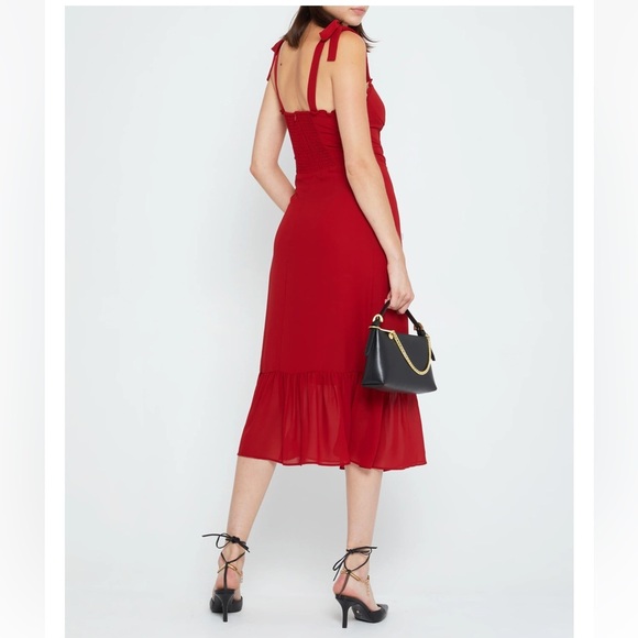 O.P.T. Toile de Jouy Red Tie Strap Midi Dress - Picture 7 of 15